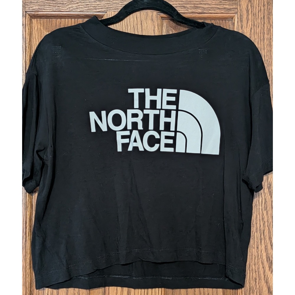The North Face Womens Cropped T Shirt Black Logo XS